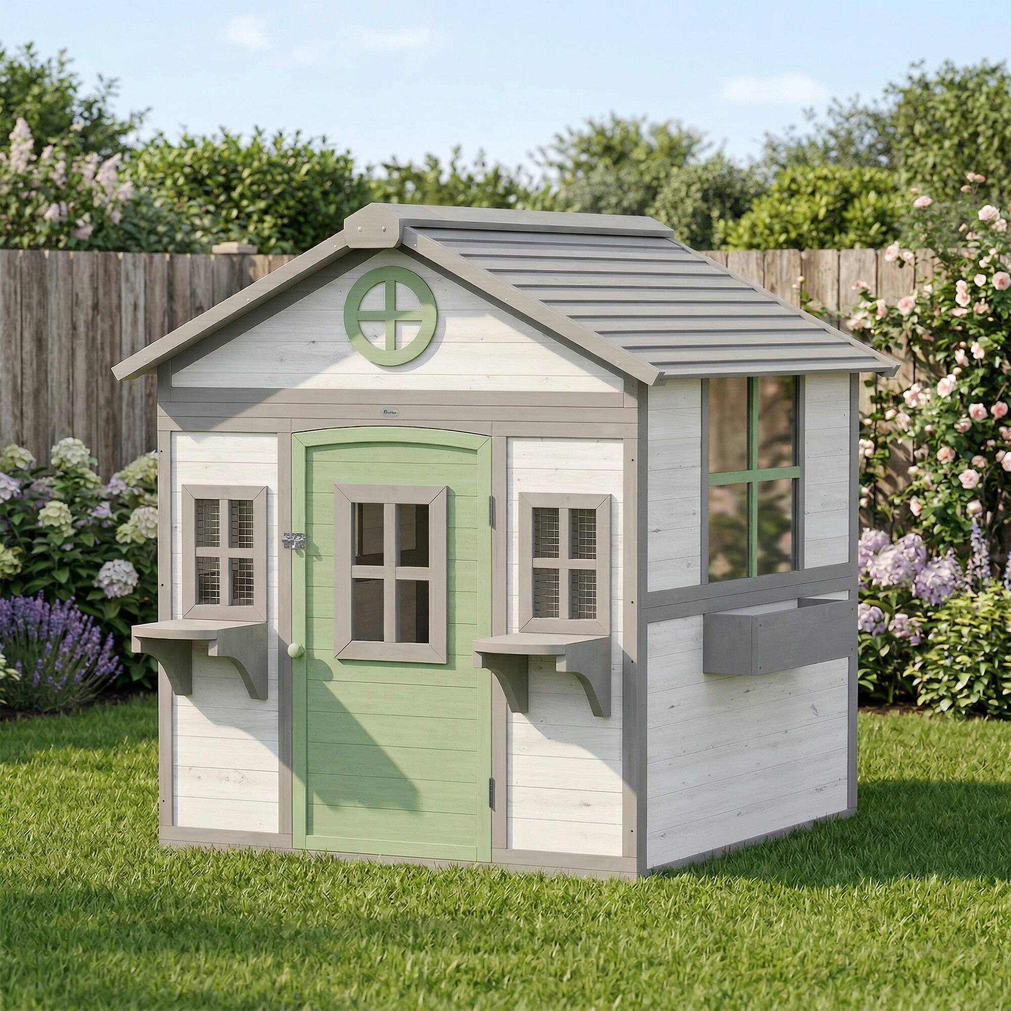 Alt View 8. Pawhut - Coop, Wooden Hen House Outdoor Playhouse for 2-4 Chickens - White.