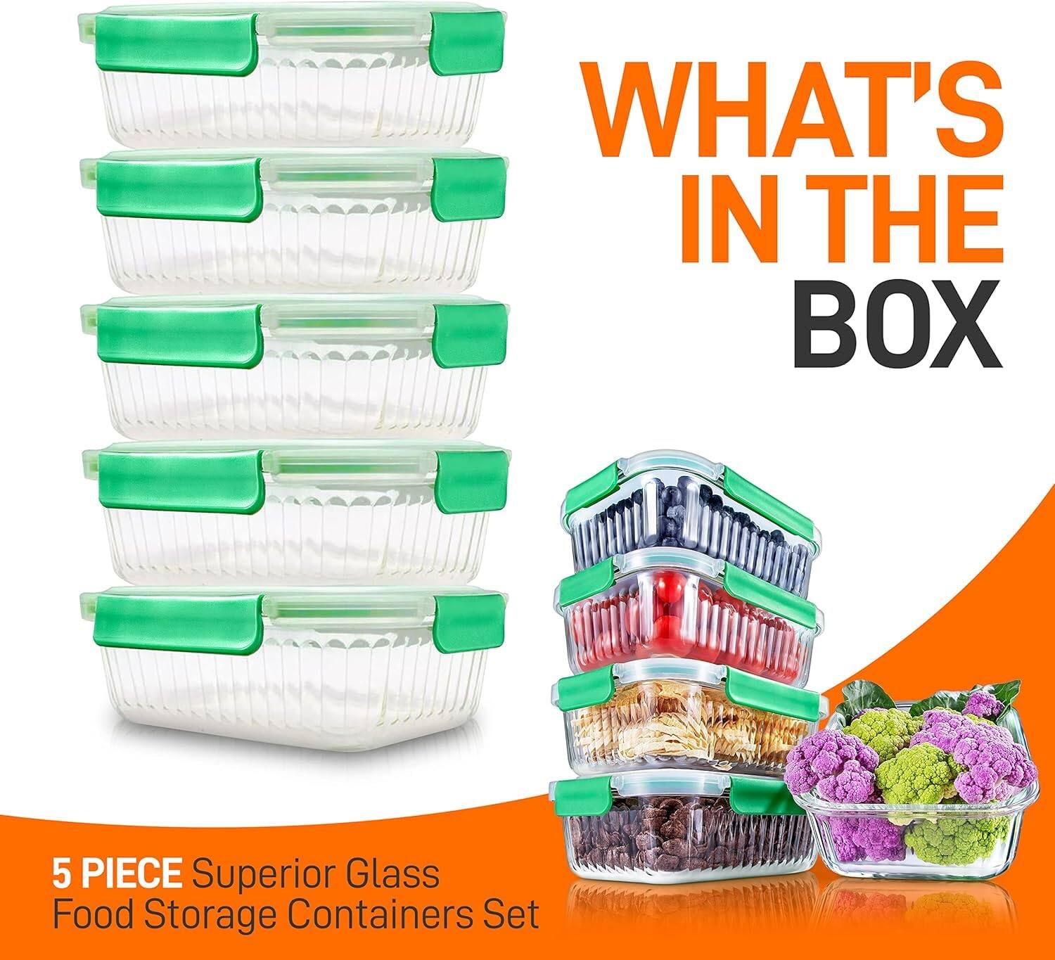 WHAT'S IN THE BOX

5 PIECE Superior Glass Food Storage Containers Set