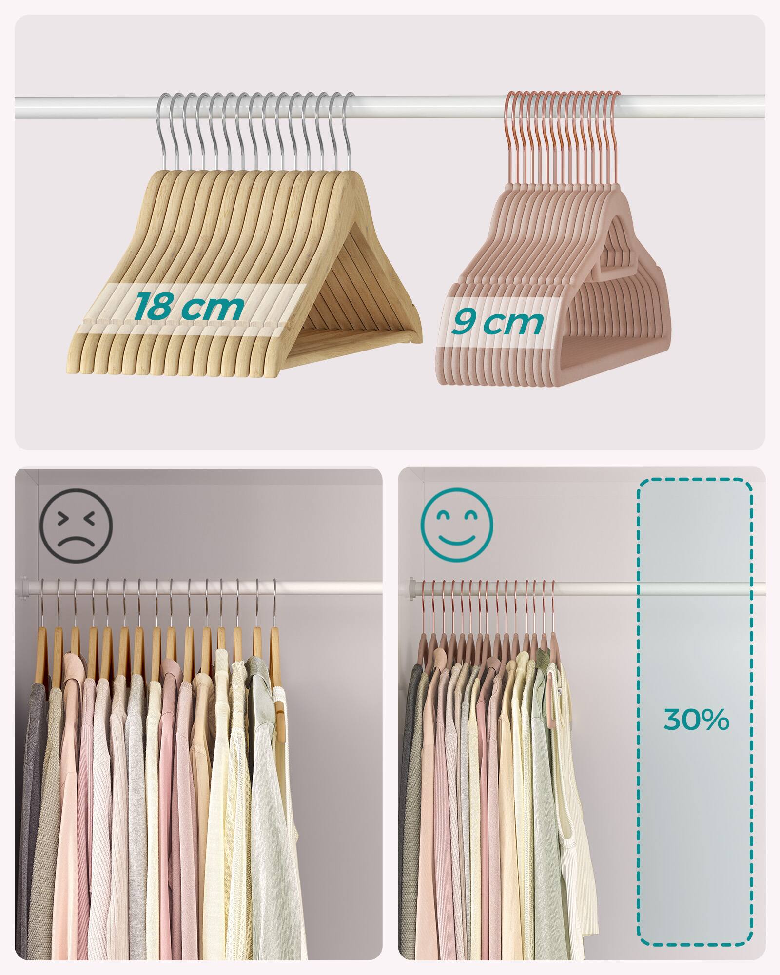 Songmics Home Velvet Hangers, Set of 50 Clothes Hanger with Rose Gold ...