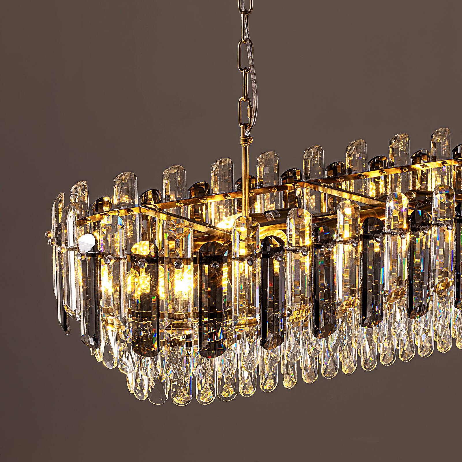 Alt View 8. Siljoy - 39.4" 15-Light Luxury Linear Crystal Island Chandelier Antique Gold Brass Adjustable Ceiling Light for Bedroom Foyer - Gold.