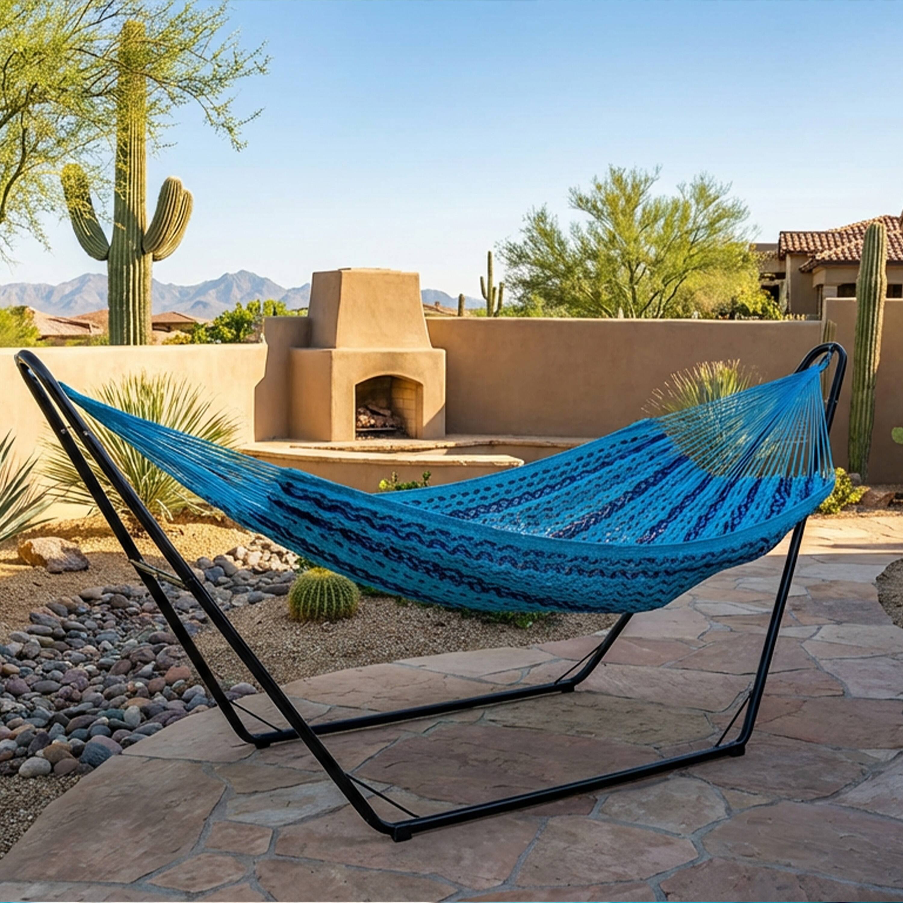 Alt View 5. Sunnydaze - 2-Person Cotton and Nylon Woven Fabric Hammock - Blue.