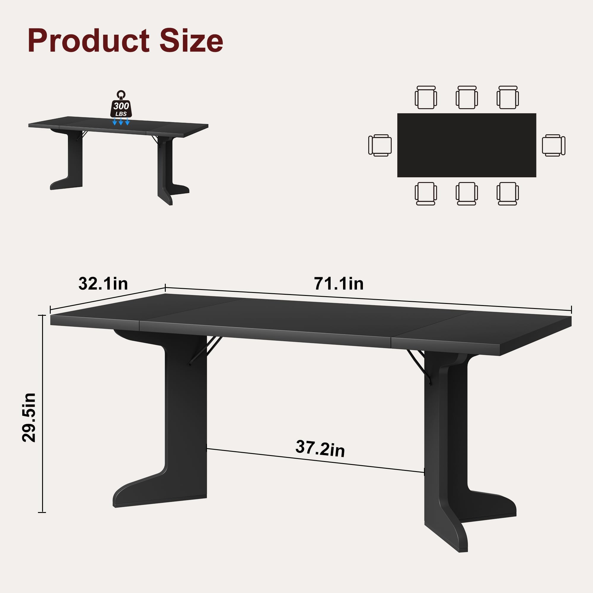 Product Size: 300 LBS  
Dimensions: 32.1in x 71.1in x 29.5in x 37.2in