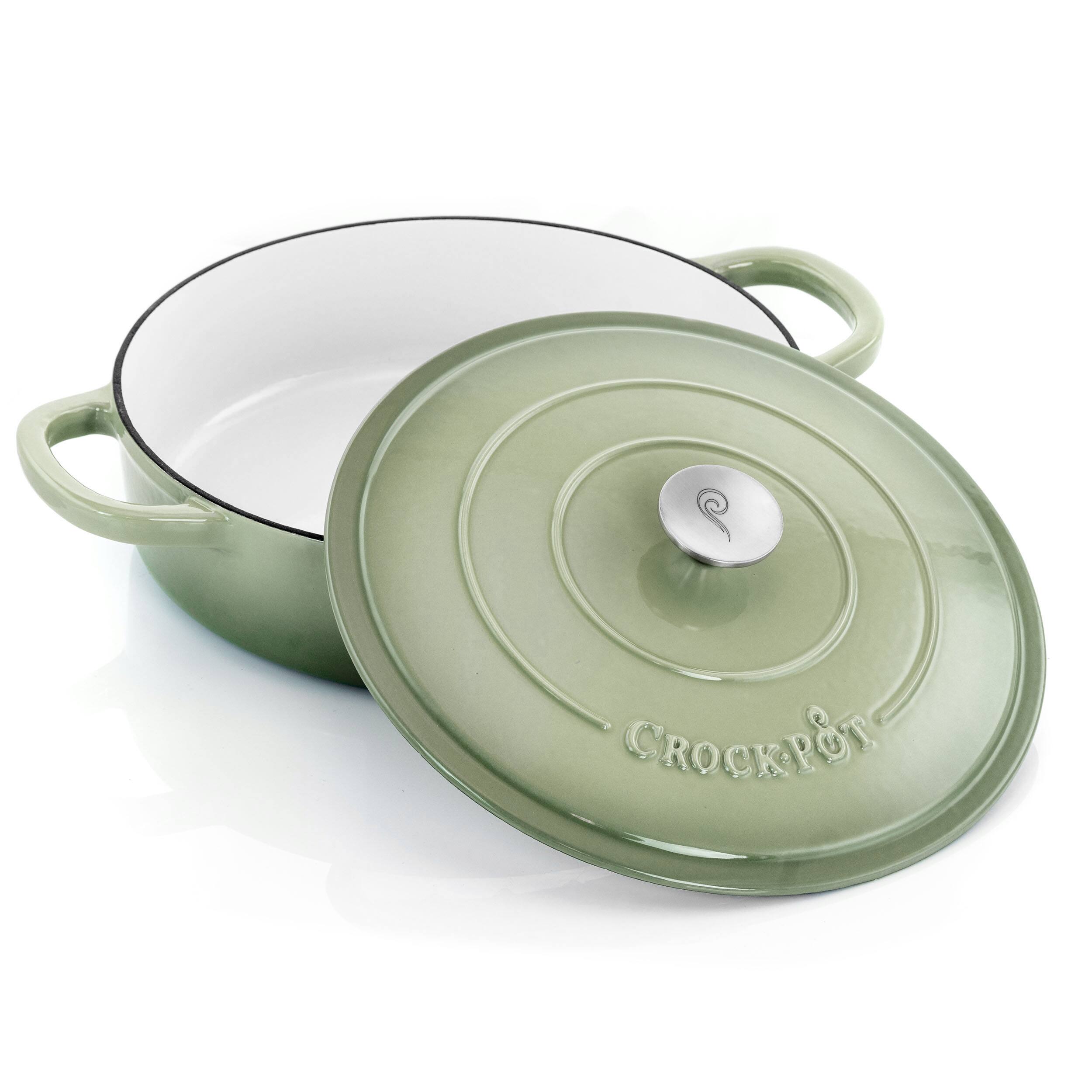 Alt View 2. Crock-Pot - Crock Pot Artisan 5 Quart Round Enameled Cast Iron Braiser Pan with Self Basting Lid in Pistachio Green - Pistachio Green.