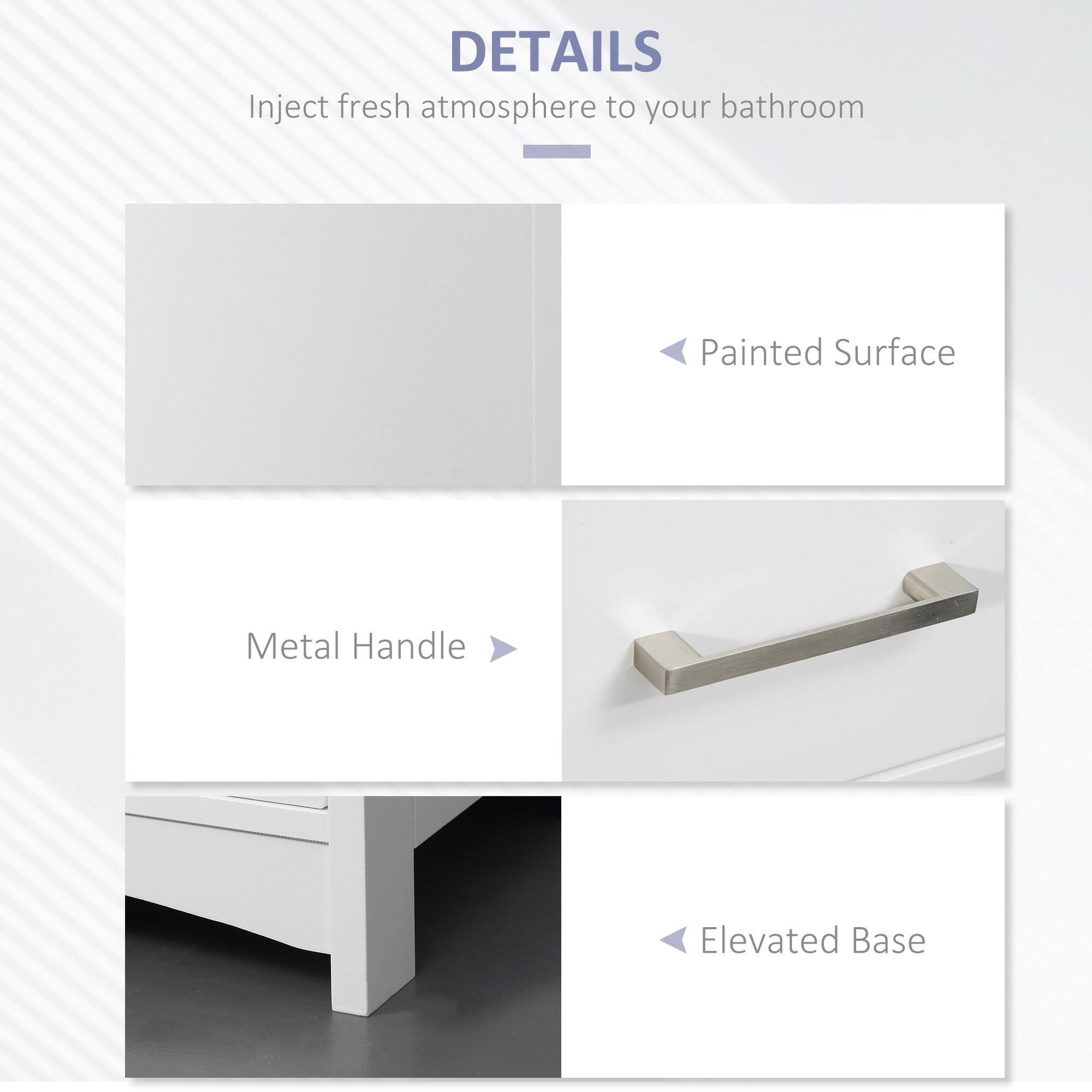 DETAILS
Inject fresh atmosphere to your bathroom
Painted Surface
Metal Handle
Elevated Base