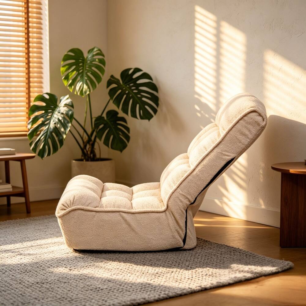 Alt View 8. Loheer - Loheer Adjustable Floor Chair Japanese Tatami Lazy Sofa White - White.