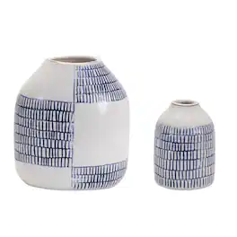 BreeBe - Etched Ceramic Bud Vase (Set of 2) - White, Blue