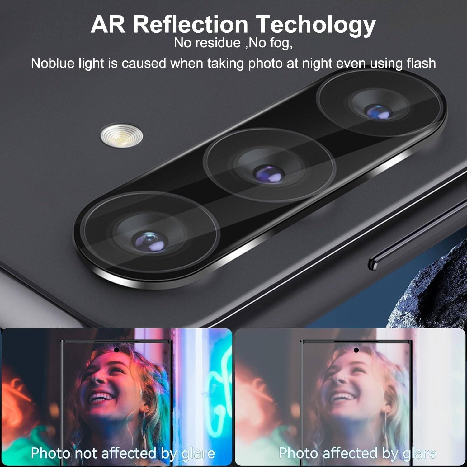 AR Reflection Technology  
No residue, No fog,  
No blue light is caused when taking photo at night even using flash  

Photo not affected by glare  
Photo affected by glare