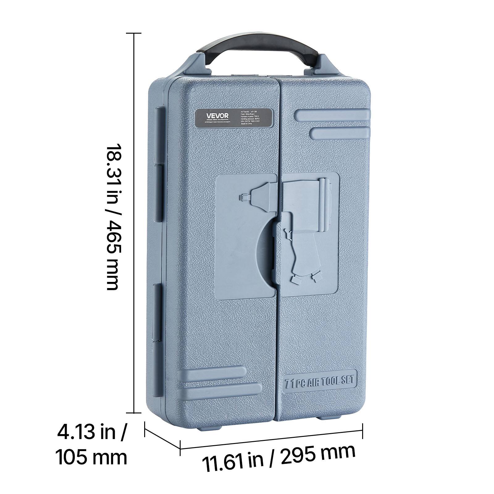 VEVOR 18.31 in / 465 mm T1 iPE Air Tool Set  
4.13 in / 105 mm  
11.61 in / 295 mm