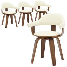 LeisureMod - Set of 4 Brivo Leather Upholstered Side Dining Arm Chair with Open Back, Swivel and Rich Stained Finish - White