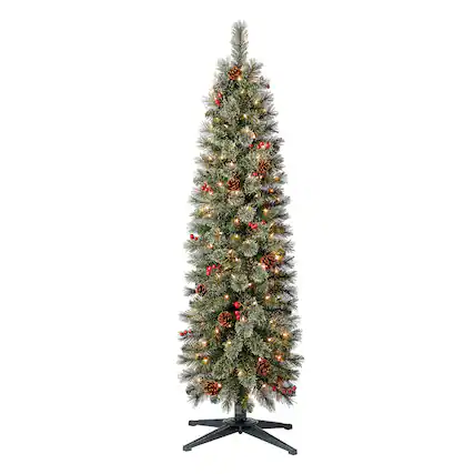 Front. Home Heritage - Home Heritage Stanley 5' Pre-Lit Artificial Christmas Tree, Pine Cones & Berries - Green.