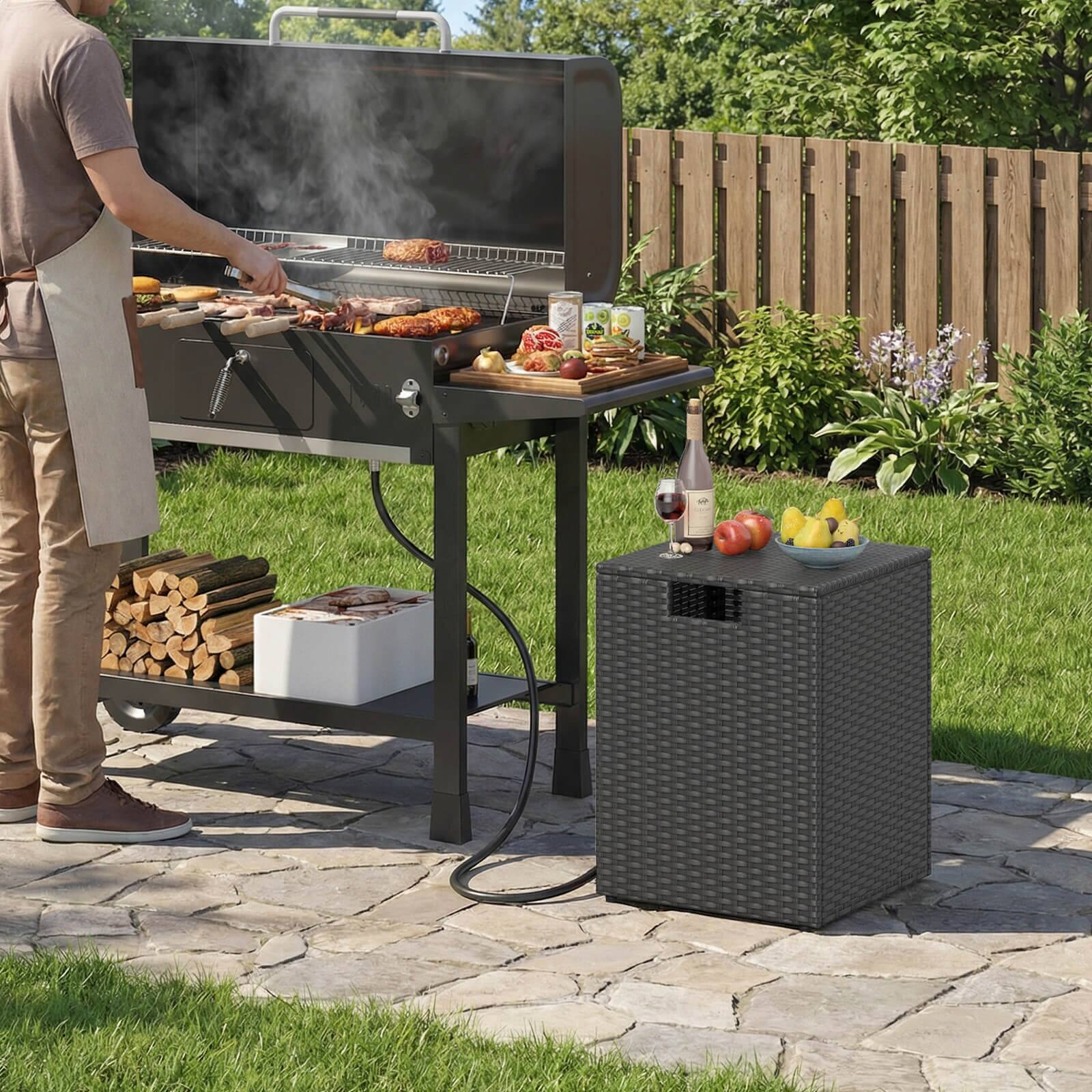 Alt View 1. Costway - Costway Propane Tank Cover Table,16Inch Square PE Rattan Gas Tank Storage Box with Flip Lid - Black.