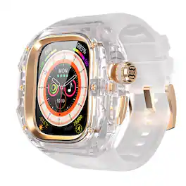Dteck - Translucent Rugged Case with Band for Apple Watch Ultra 3/Ultra 2/Ultra 49mm, Durable Silicone Sport Strap - White+Rosegold