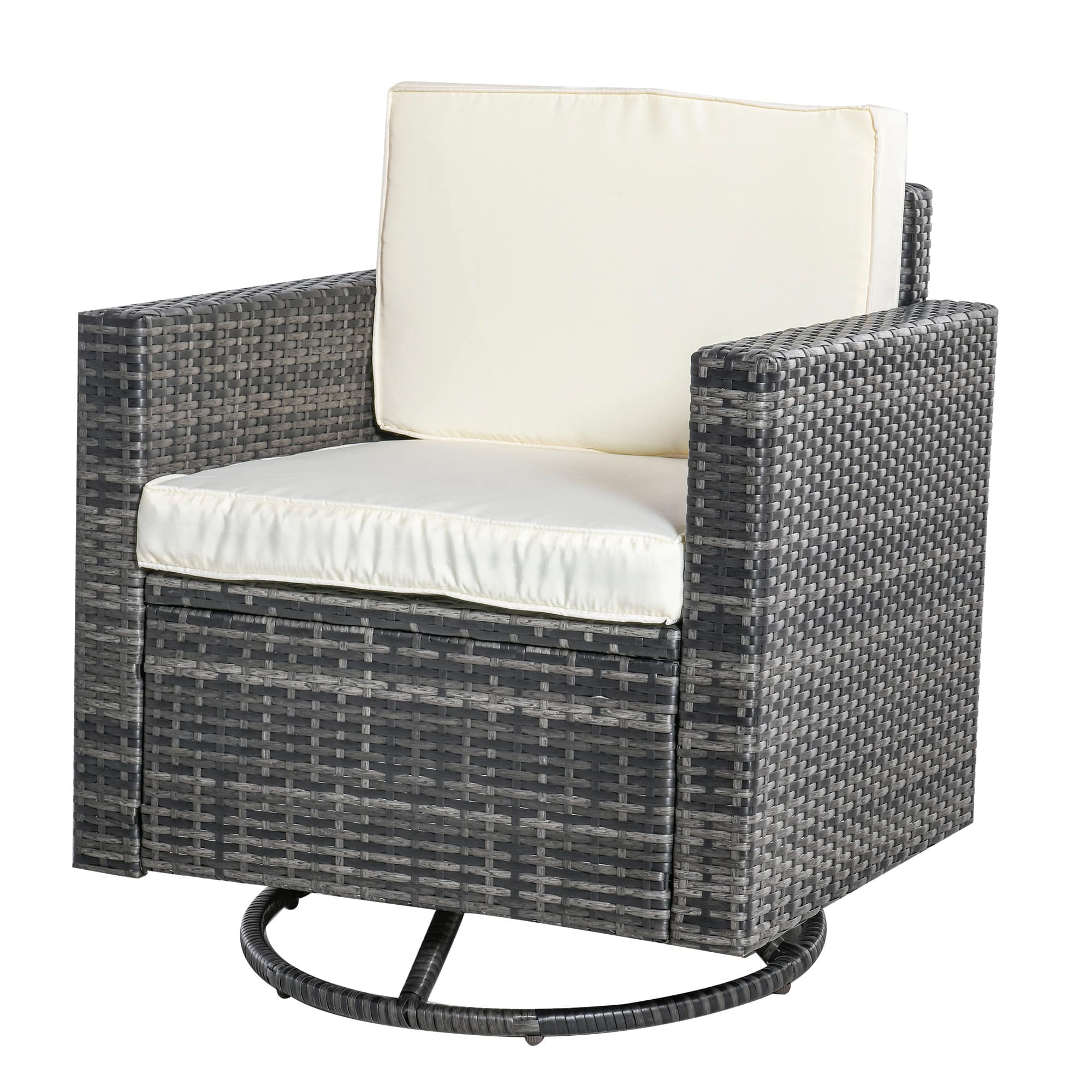 Outsunny - Outdoor Swivel Rocker, PE Wicker Dining Chair, 360 Degree Swivel Patio Glider with Cushions for Backyard, Lawn, Garden - Beige