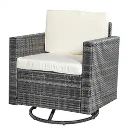 Outsunny - Outdoor Swivel Rocker, PE Wicker Dining Chair, 360 Degree Swivel Patio Glider with Cushions for Backyard, Lawn, Garden - Beige