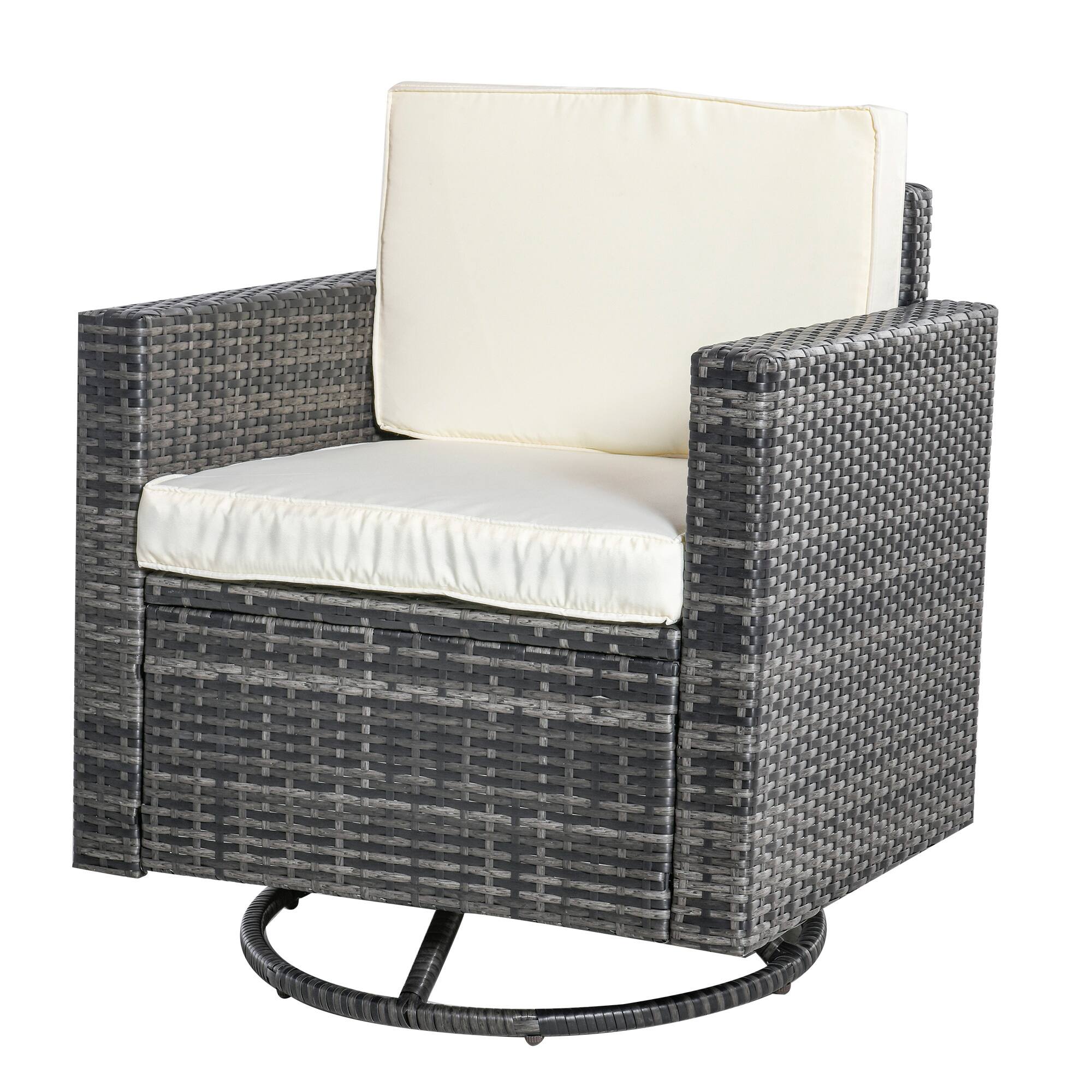 Front. Outsunny - Outdoor Swivel Rocker, PE Wicker Dining Chair, 360 Degree Swivel Patio Glider with Cushions for Backyard, Lawn, Garden - Beige.