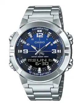 Casio - Analog Digital Combination Stainless Steel Blue Dial Quartz AMW-870DA-2A1V Men's Watch - Silver, Blue
