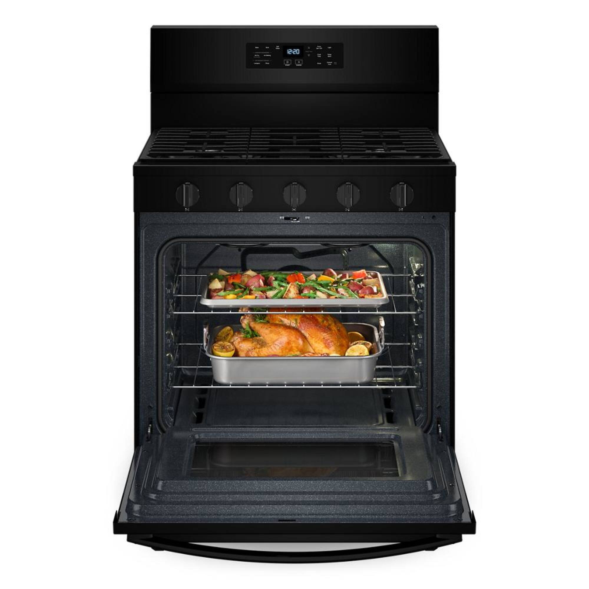 Left. Whirlpool - 5.0 Cu. Ft. Freestanding Single Gas Range with Air Fry and Air Baking - Black.