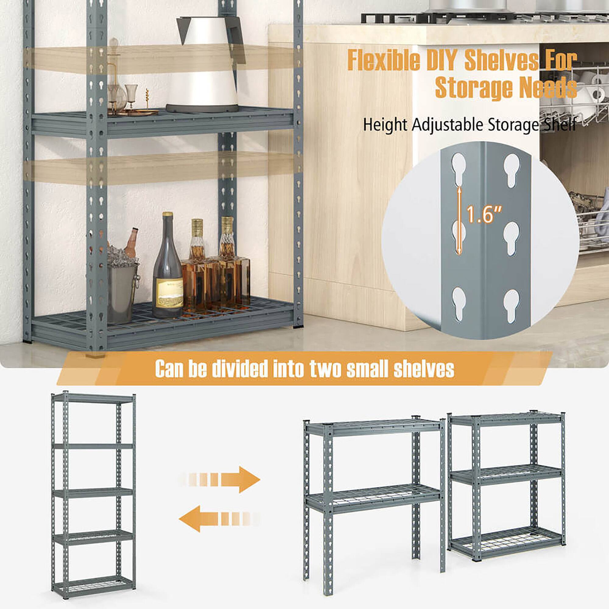 Alt View 7. Gymax - Gymax 4 PCS 5-Tier Metal Shelving Unit Heavy Duty Wire Storage Rack with Anti-slip Foot Pads - Gray.