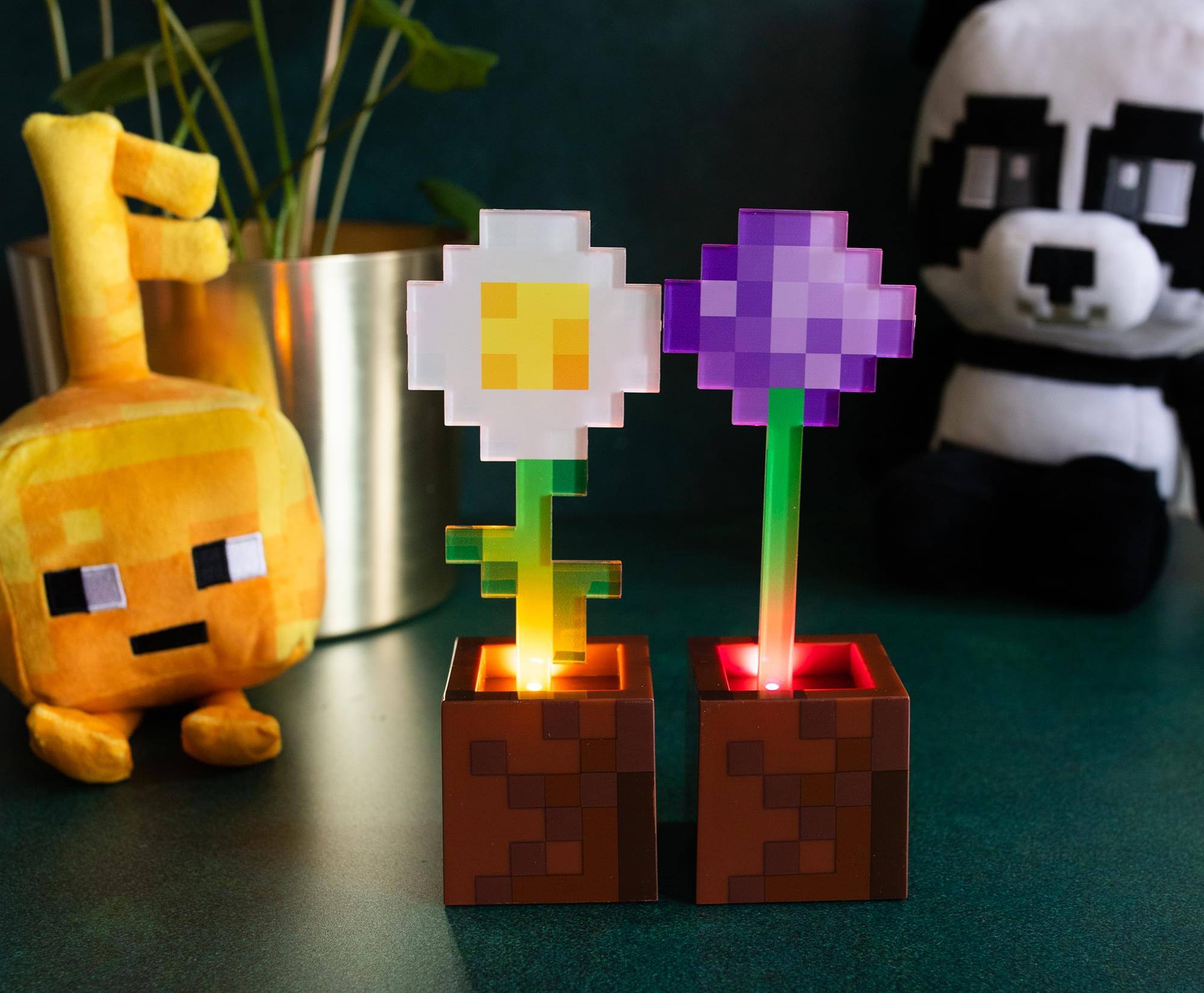 Alt View 3. Ukonic - Minecraft Daisy and Allium Flower Pot Mood Lights | Set of 2 - Brown.
