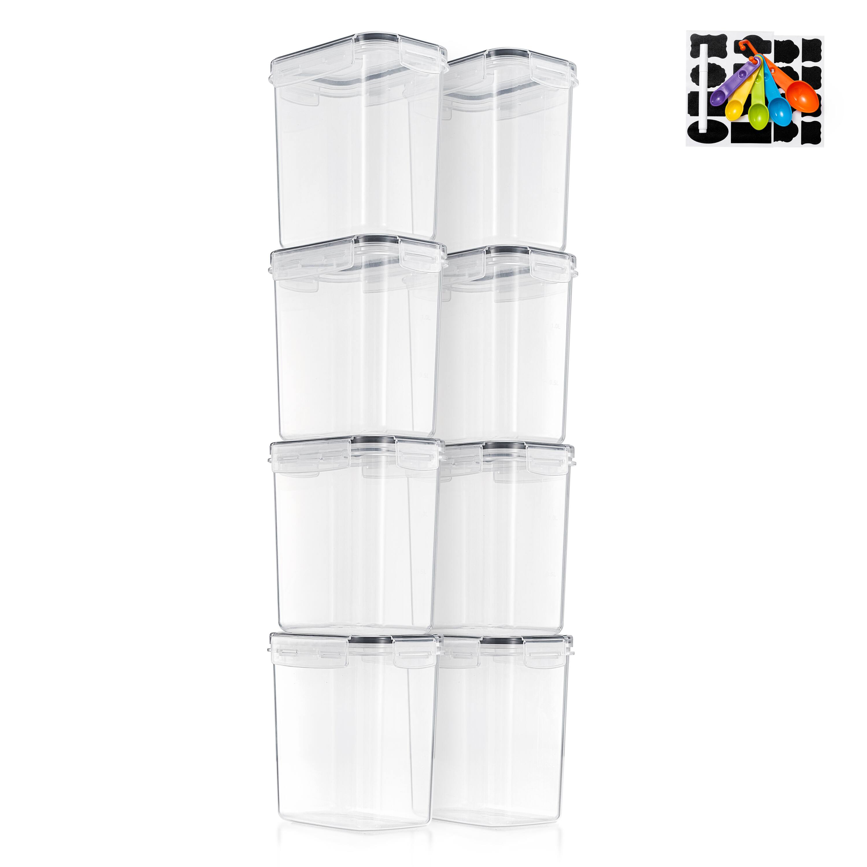 Back. Sorbus - Sorbus 8 Pack (1.6L/54.10 Oz) Airtight Food Storage Containers with Locking Lids, Measuring Spoons & Labels - Clear.