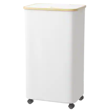 Front. Tooloton - Rolling Laundry Hamper with Lid, 26 Gallon (100L) Clothes Basket, Bamboo Handle, Large Storage - White - White.