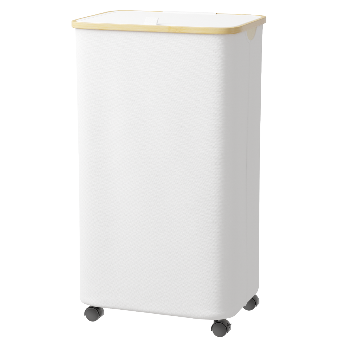 Front. Tooloton - Rolling Laundry Hamper with Lid, 26 Gallon (100L) Clothes Basket, Bamboo Handle, Large Storage - White - White.