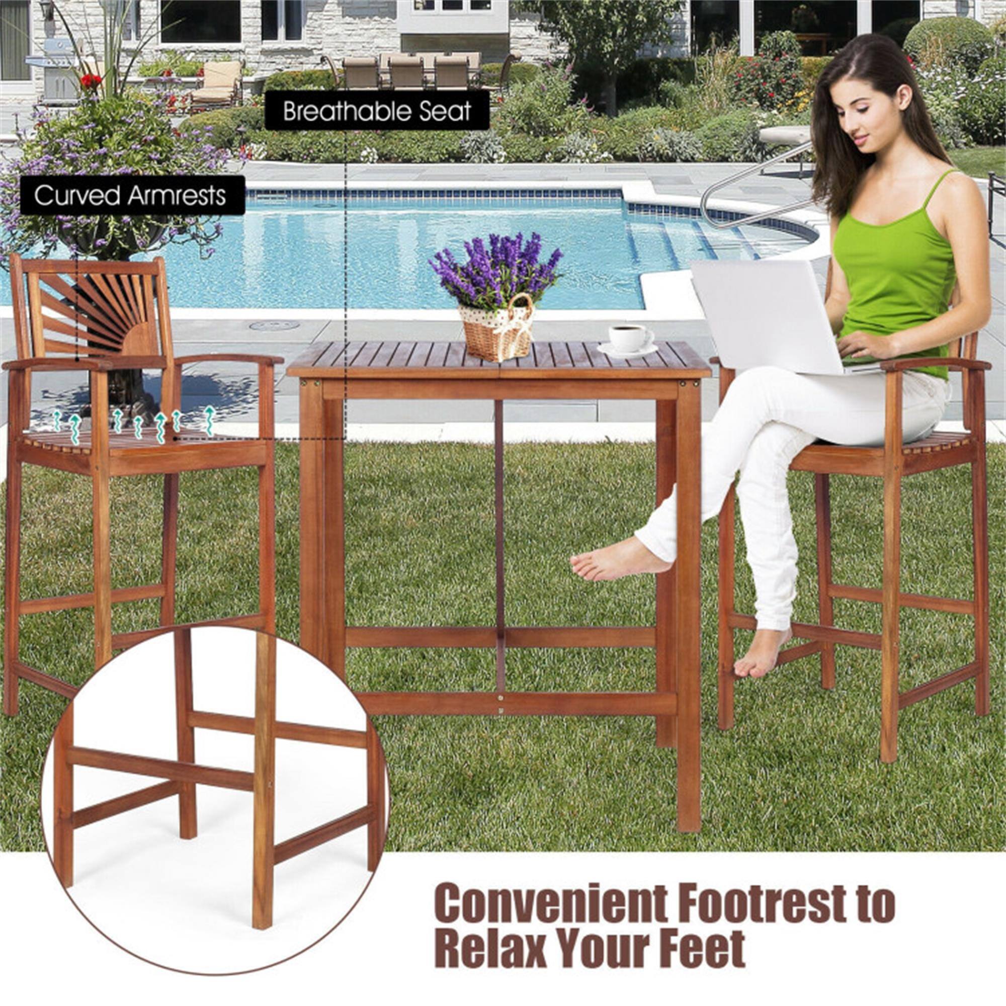 Breathable Seat  
Curved Armrests  
Convenient Footrest to Relax Your Feet