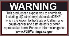 **WARNING**

This product can expose you to chemicals, including di(2-ethylhexyl)phthalate (DEHP), which are known to the State of California to cause cancer and birth defects or other reproductive harm. For more information go to: www.P65Warnings.ca.gov