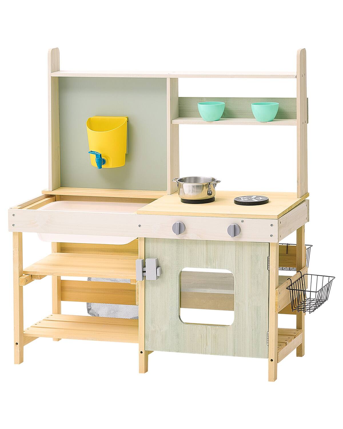 Front. VEVOR - Mud Kitchen for Kids, Wooden Toy Play Kitchen Set, Outdoor Toddler Grocery Store Playset - Wooden.