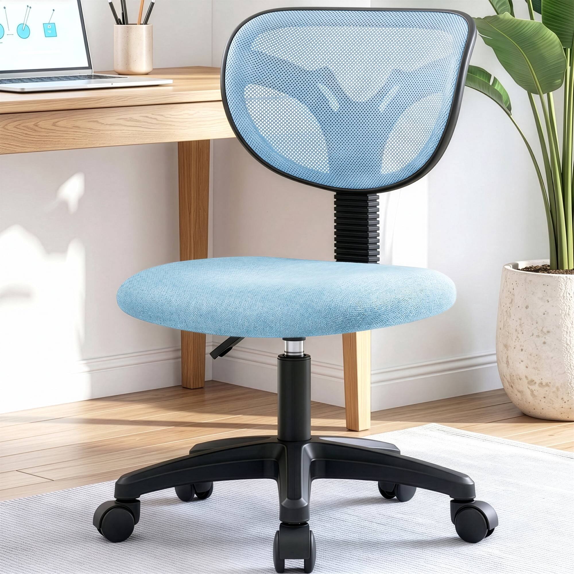 Neo Chair - Small Desk Chair, Armless Home Office Chair with Padded Seat, Swivel Ergonomic Computer Chair with Adjustable Height - Blue