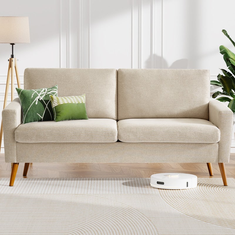 Dyonery - 68" Loveseat Sofa, Comfy Corduroy with Spring Cushion,Solid Wood Frame,Modern Deep Seat,Bedroom,Living Room,Office Couch - Beige