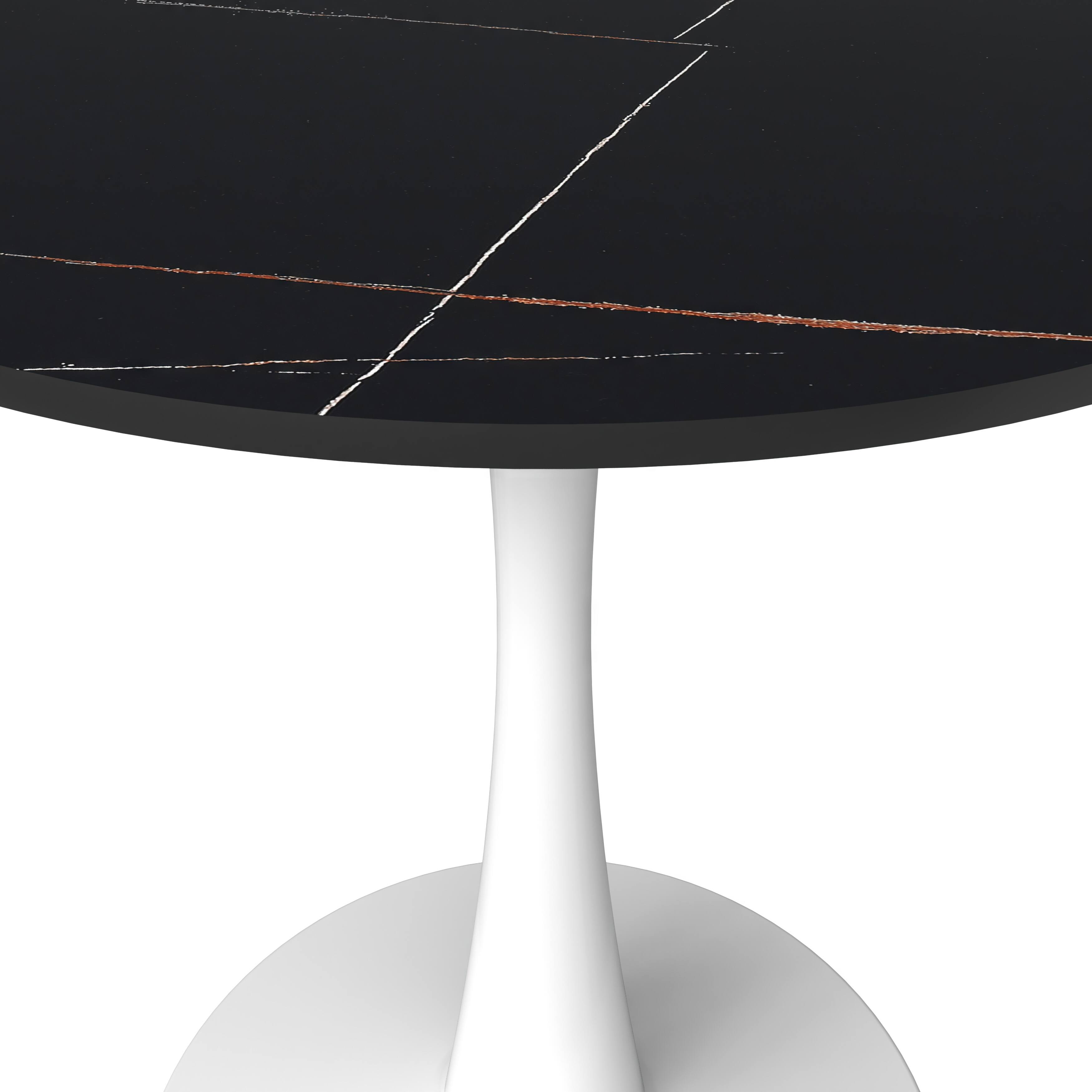 Alt View 4. LeisureMod - Bristol 24" Modern Round Dining Table with White Pedestal Base for Kitchen & Compact Spaces - Stone - Black.