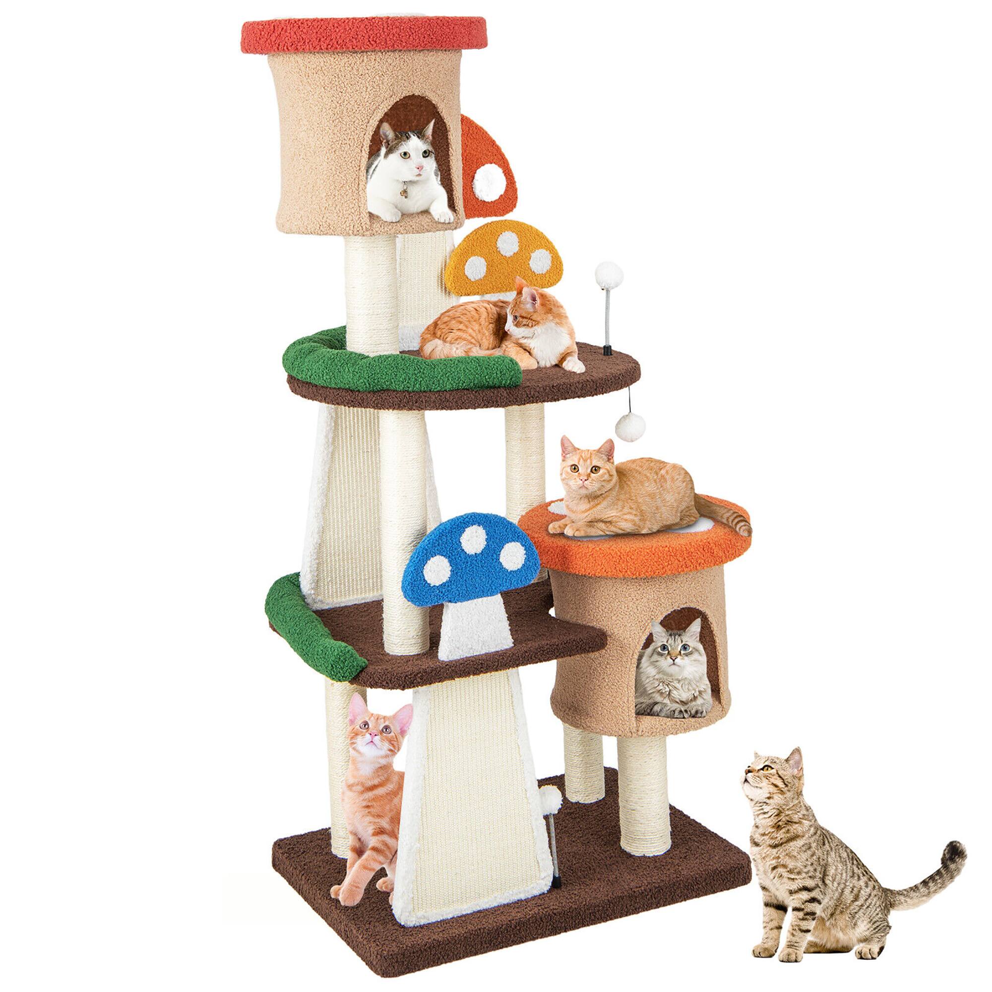 Alt View 9. Gymax - Gymax Wooden Cat Tree w/ Sisal Scratch Board & Post Padded Perch Hanging Toys Modern.