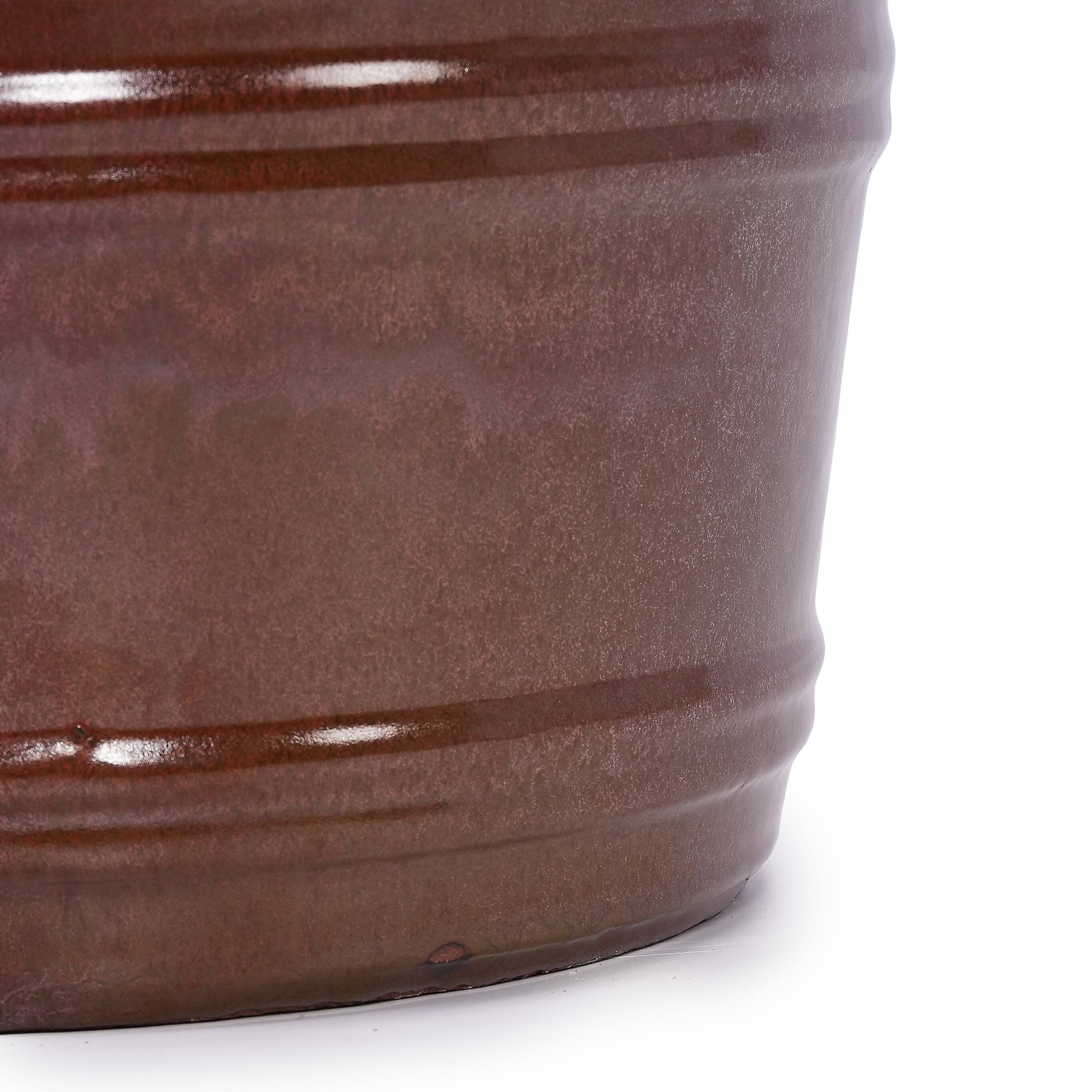 Alt View 10. Loheer - Ceramic Planter Set of 3 Loheer Handmade Glazed Clay Pots Ribbed Deep Reddish Brown for Indoor Outdoor Plants.