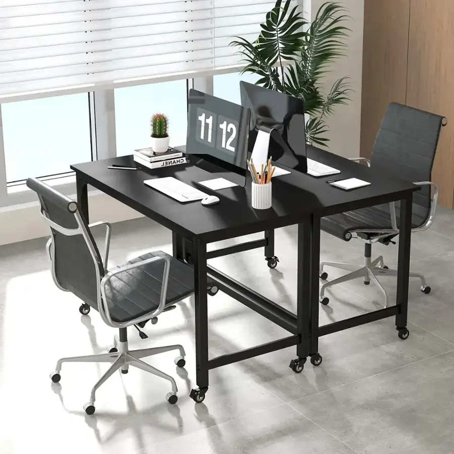 Alt View 18. Costway - Metal Framed Computer Desk with Wood Tabletop - Black.