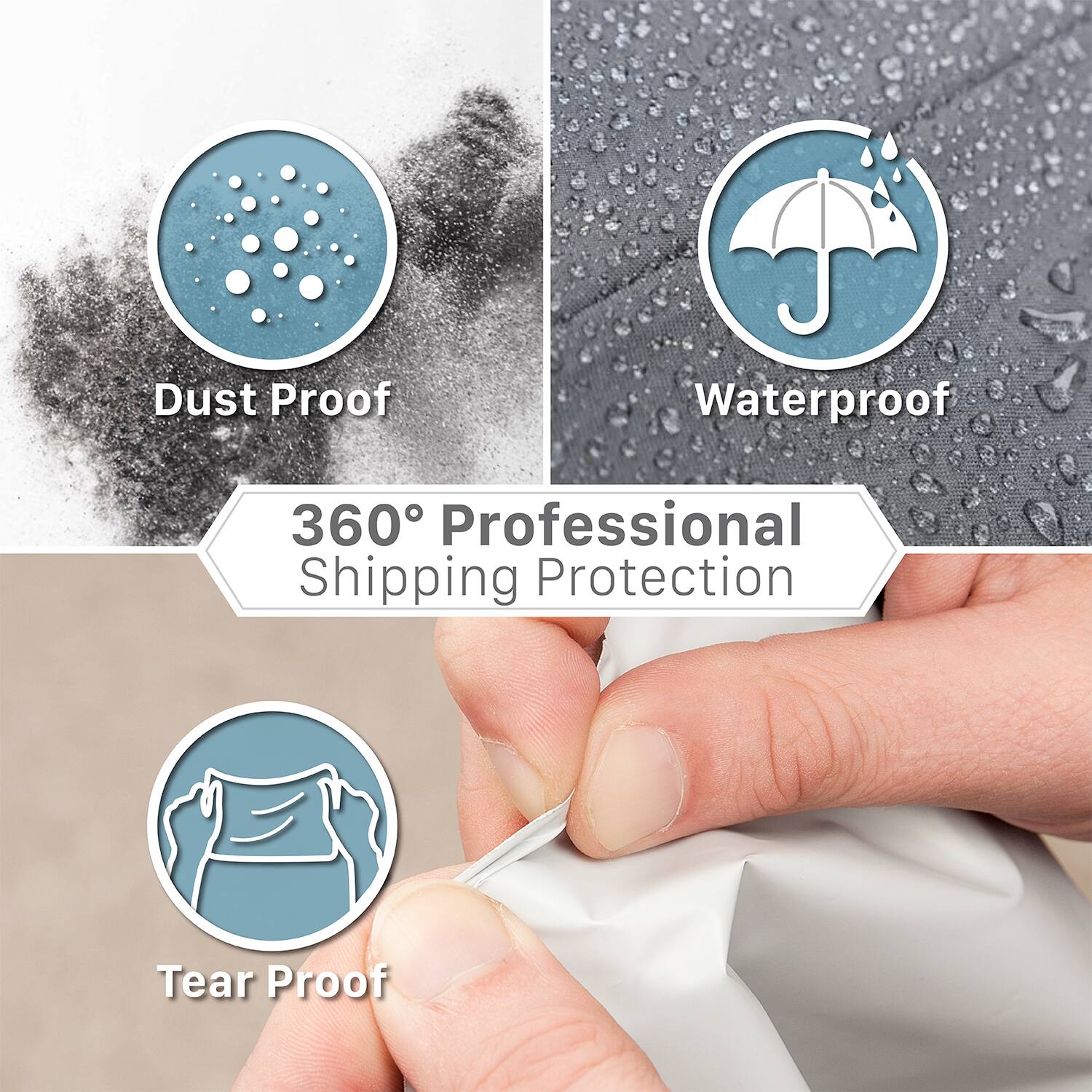 Dust Proof  
Waterproof  
Tear Proof  

360° Professional Shipping Protection