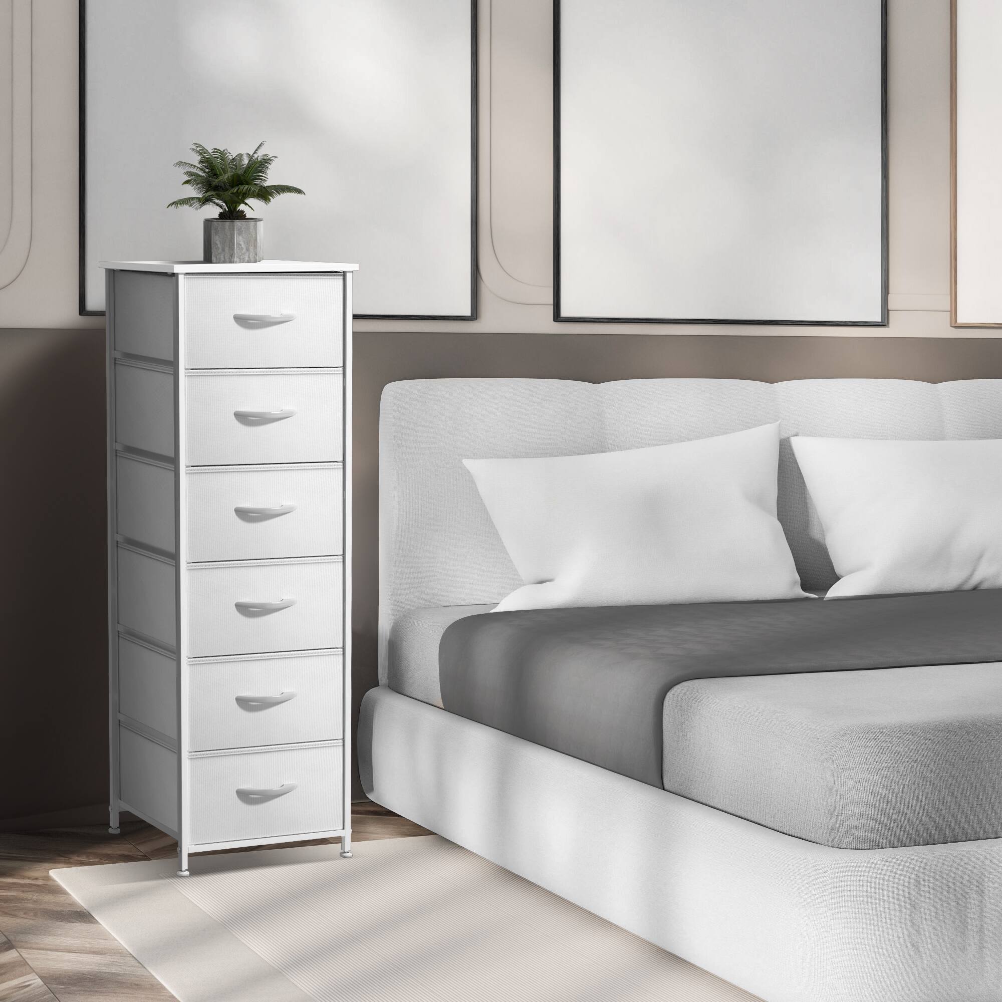 Alt View 2. Sorbus - Sorbus Narrow 6 Drawers Nightstand with Steel Frame, Wood Top, Easy Pull Fabric Bins for Home, Bedroom, Office & Dorm - White.