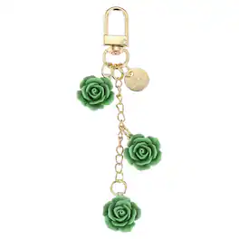 Unique Bargains - Rose Flower Beaded Key Chains Mini Rose Pendant Keyrings Elegant Car Keychains for Women Purse Handbag Bag Keys - Green