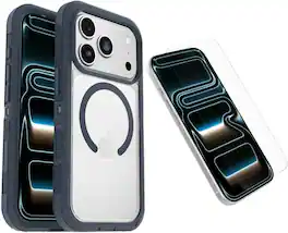 OtterBox - iPhone 17 Pro, Bundle: Defender Series XT Clear Case & Screen Protector - Snaps on MagSafe - Rugged & Durable - Baby Blue Jeans (Clear/Blue)