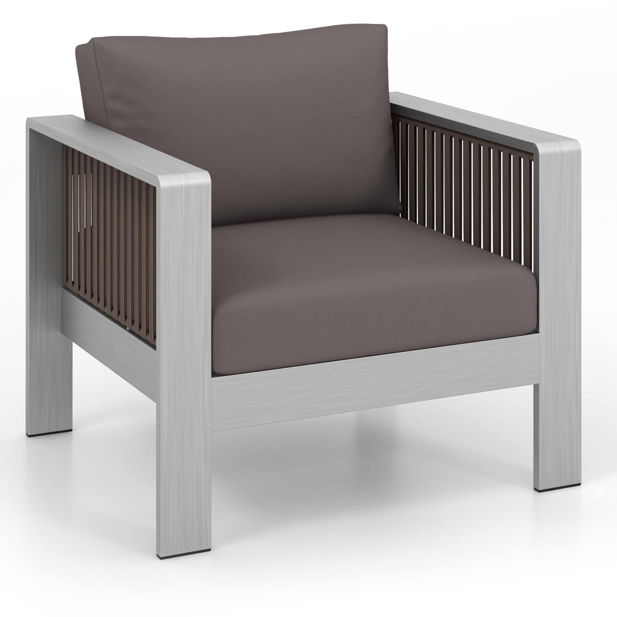 Alt View 4. Gymax - Gymax Aluminum Single Sofa Outdoor Furniture Set w/ Thick Back & Seat Cushions - Gray.