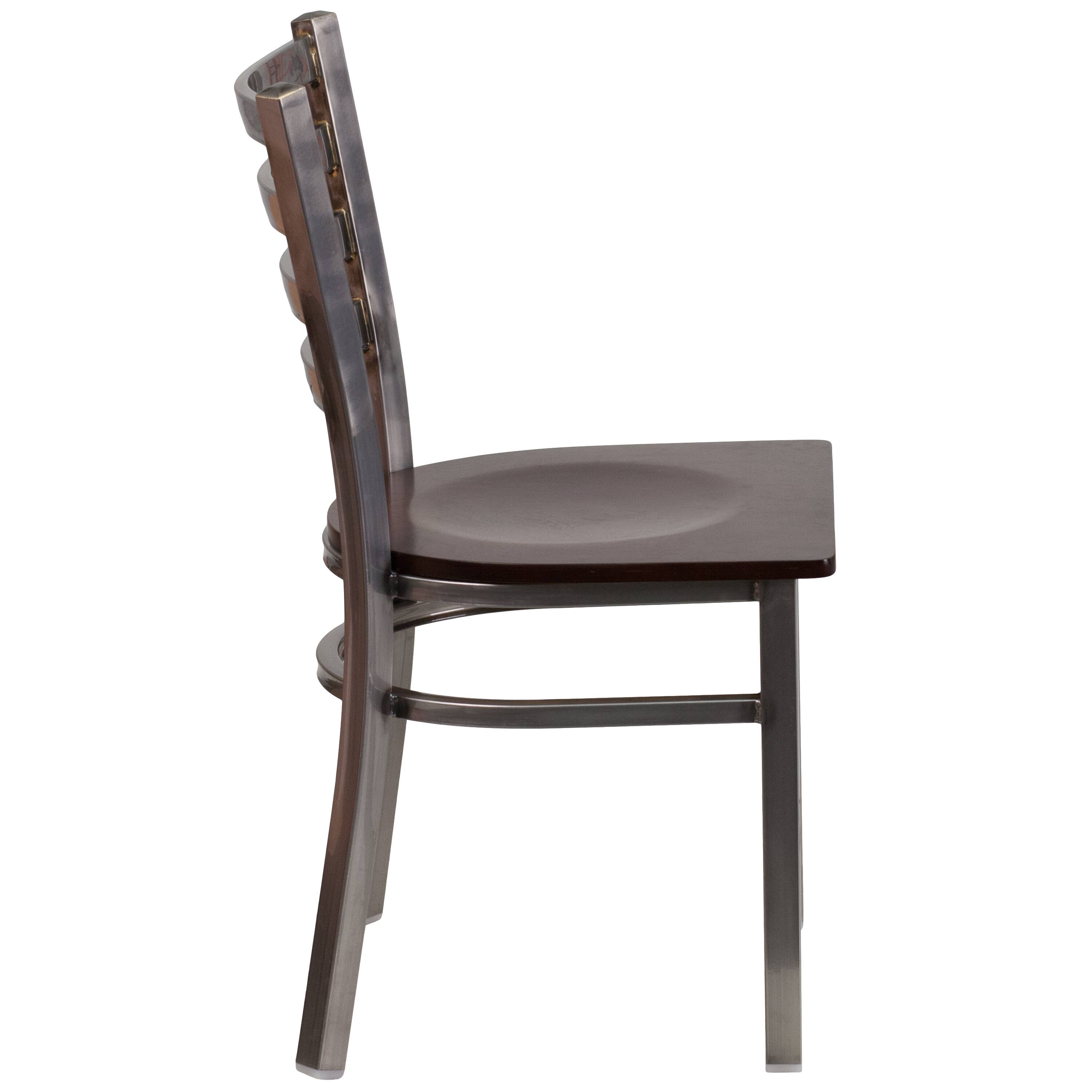 Alt View 5. Emma + Oliver - 2 Pack Clear Coated Ladder Back Metal Restaurant Chair - Walnut Wood Seat/Clear Coated Metal Frame.