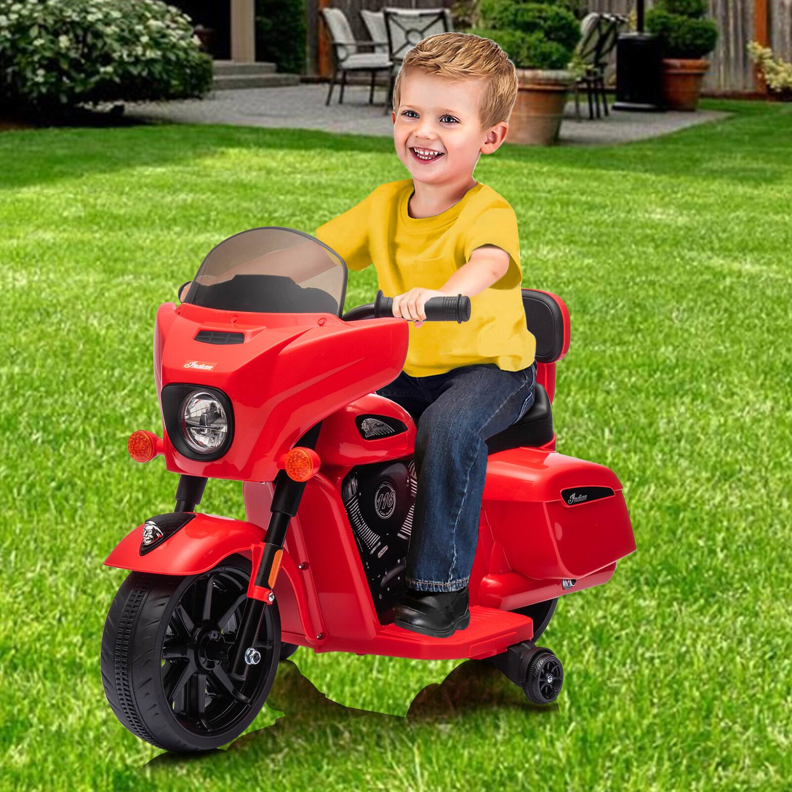 Angle. Jojoka - 6V Licensed Ride On Motorcycle for Kids, Music, Headlight, Electric Dirt Bike, Ages 18 Months–5 Years, Red - Red.