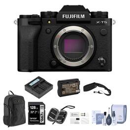 Bundle - Fujifilm - X-T5 Mirrorless Camera, Black with 128GB SD Card, Backpack, 2x Battery, Charger, Screen Protector,
