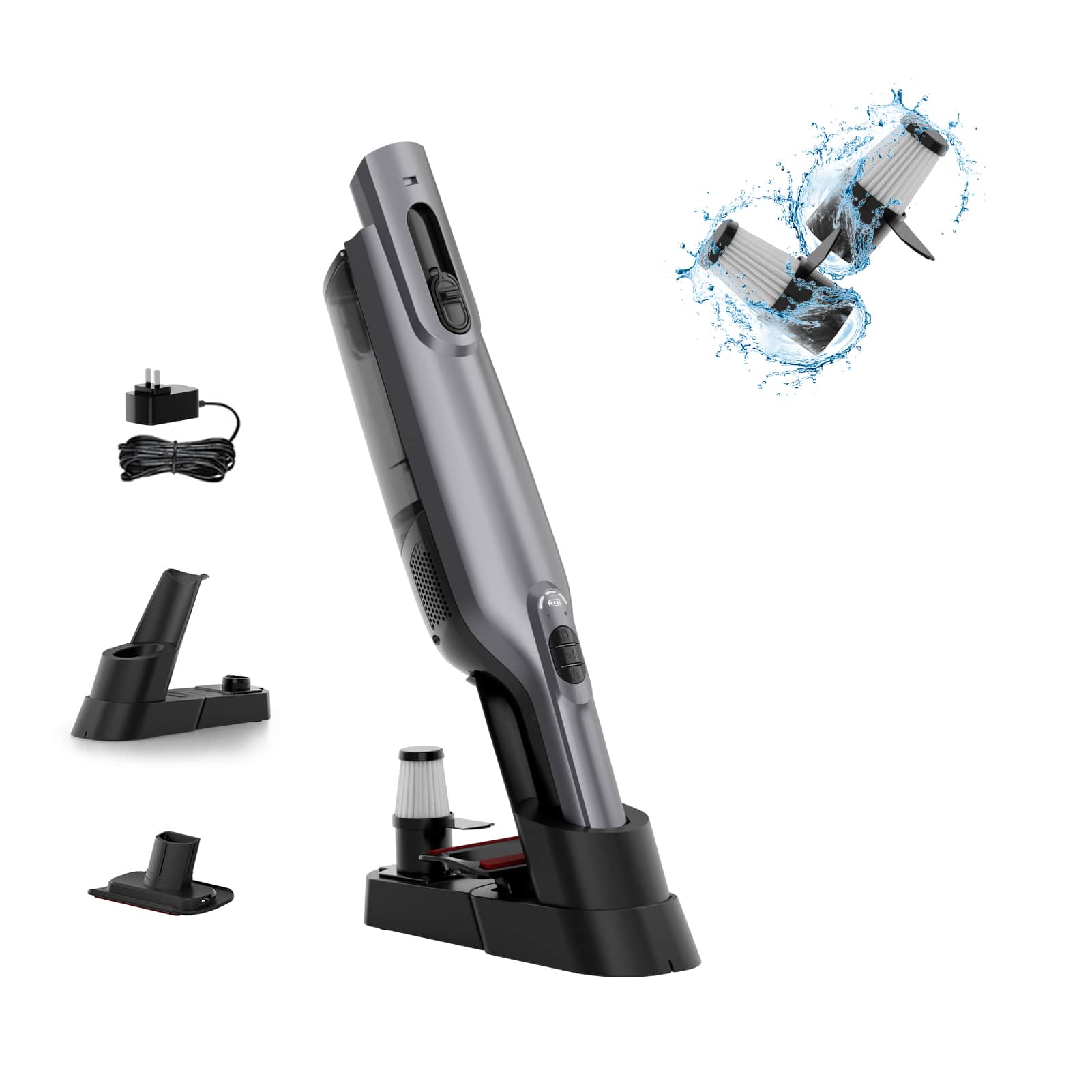 WHALL - Handheld Vacuum Cleaner, Lightweight Portable Car Vacuum Cleaner, Cordless Vacuum with Charging Dock, LED Light - Gray