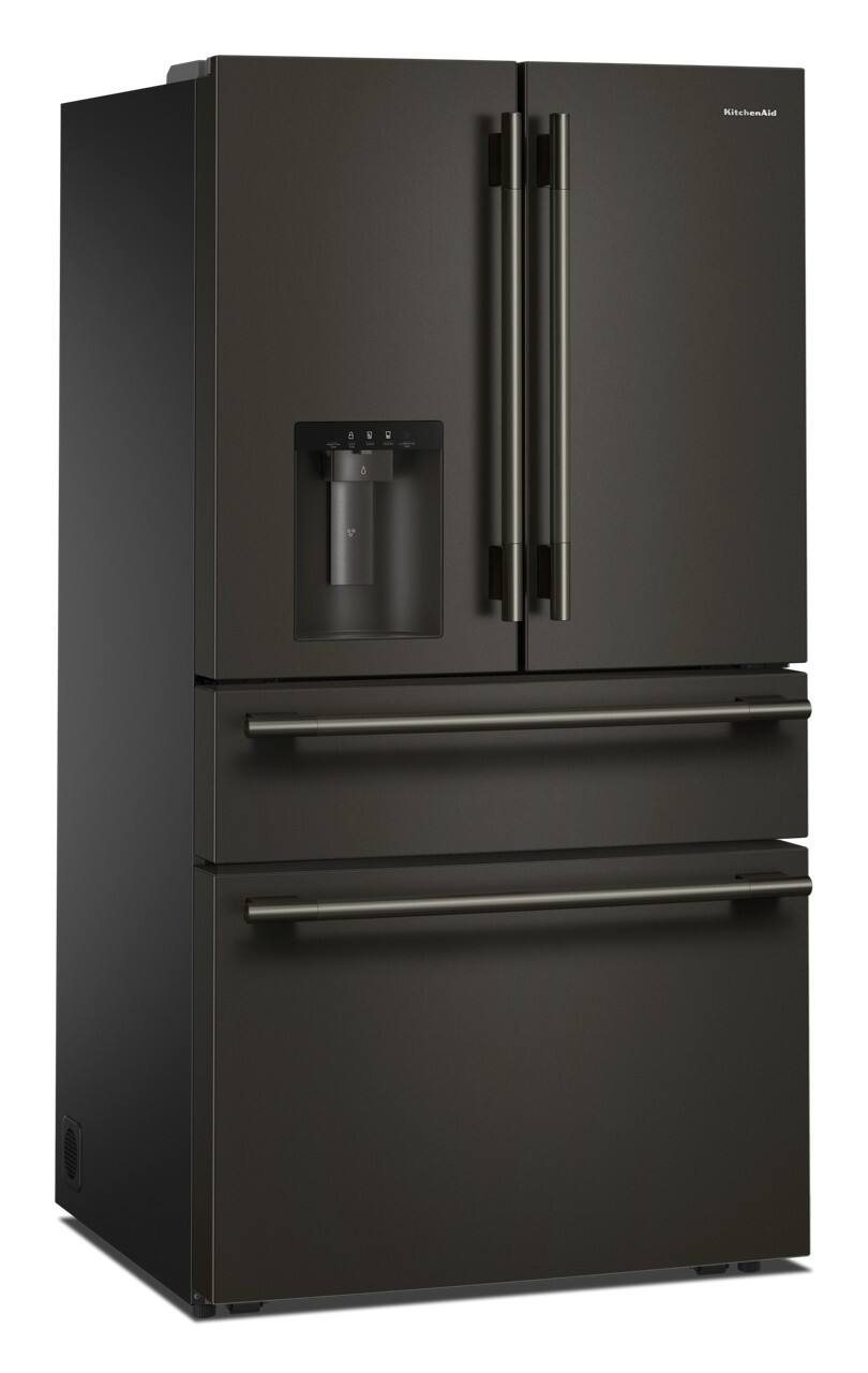 Angle. KitchenAid - 29 Cu. Ft. French Door Refrigerator with Exterior Water and Ice and FreshChill - Black Ore.