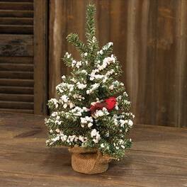 BreeBe - Snowy German Twig Tree w/Cardinal 16" - Green