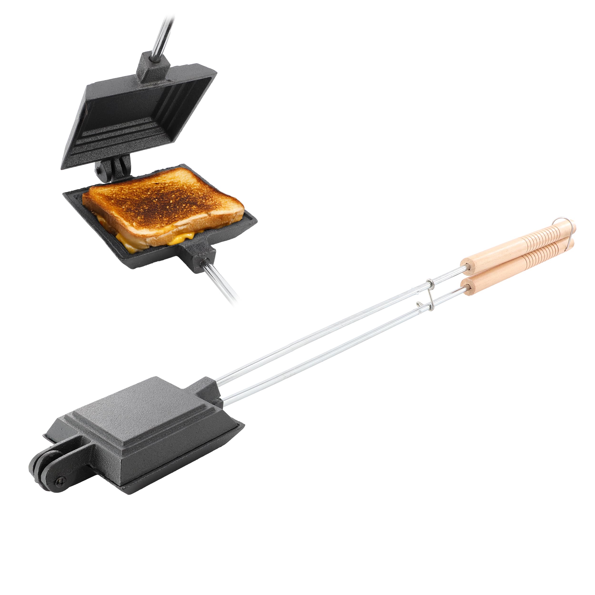 Mega Chef - Megachef 4.3 Inch Cast Iron Pie Iron Outdoor/Camping Cookware with Long Handle - Black