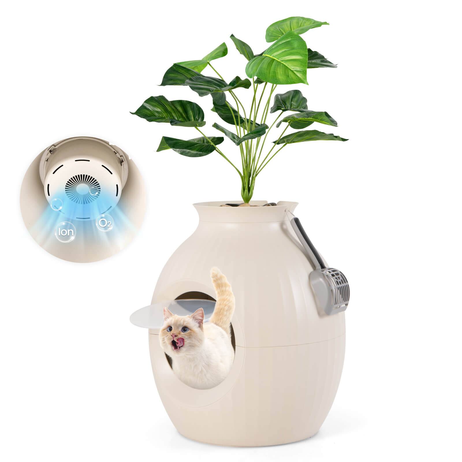 Alt View 9. Costway - Costway Plant Cat Litter Box w/ Smart Odor Removal Hidden Cat Litter Box Furniture - White+Green.