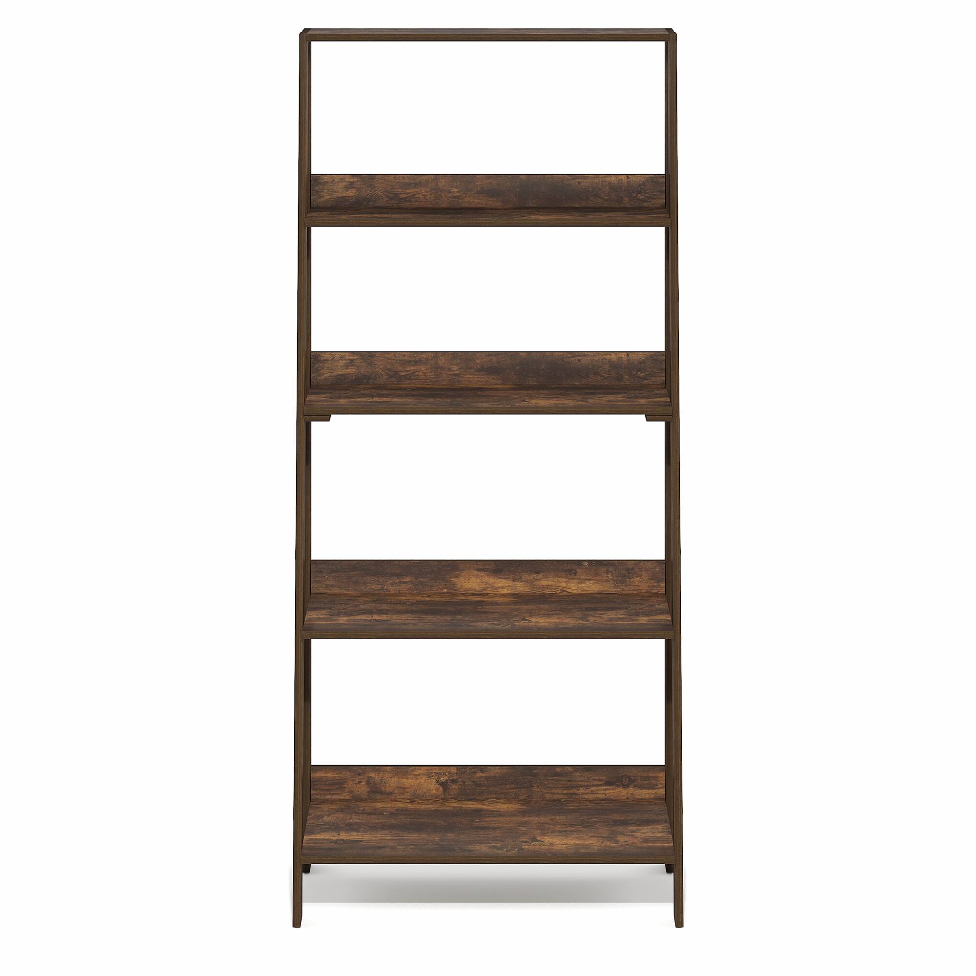 Alt View 6. Furinno - LADDER Book Shelf, 5-Tier Ladder Shelf, Open Frame Design Bookshelf, Standing Display Storage Shelves, 13 x 23.6 x 53.5 - Amber Pine.