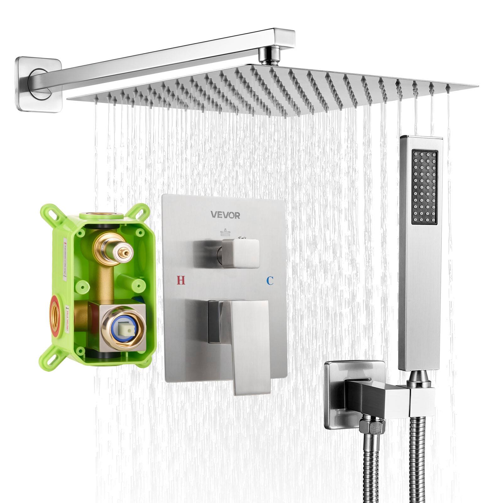 VEVOR - Shower Faucet Set, Rainfall Bathroom Shower System with 10-Inch Square Rain Shower Head and Handheld Spray - Brushed Nickel